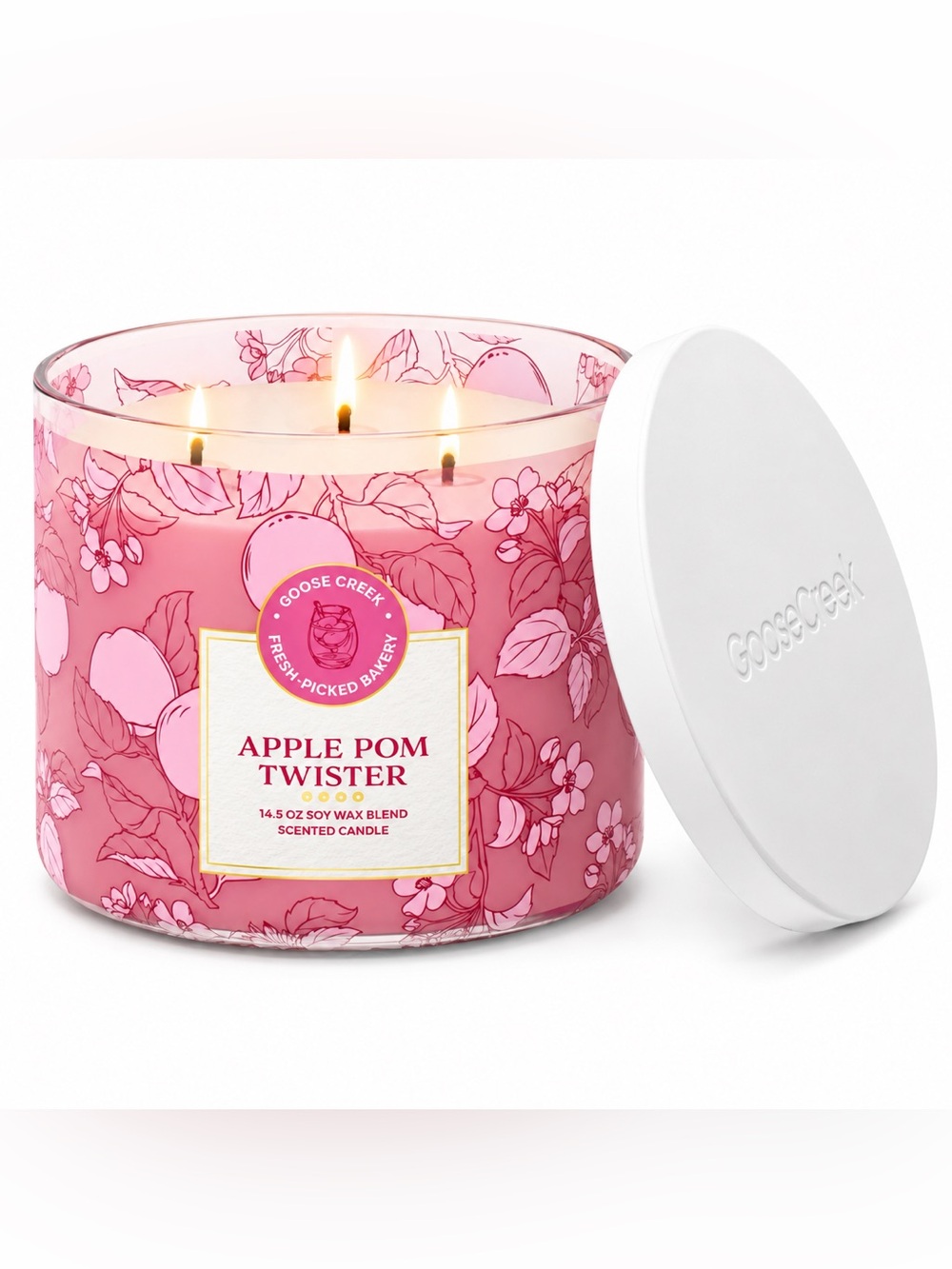 New Goose Creek Apple Pom Twister 3 Wick Candle 14.5 oz Pink Floral Fruity